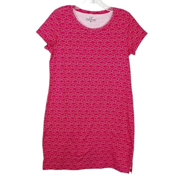 Vineyard Vines Whale Tail Print Tee Dress  Rhododendron Pink Side Hem Slits New - Picture 1 of 14